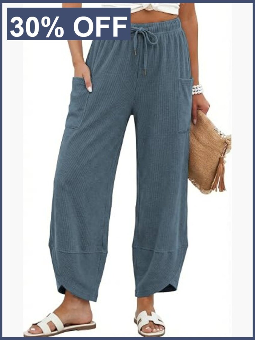 Wide Leg Pants Elastic Waist Baggy Palazzo Harem Pants with Pockets